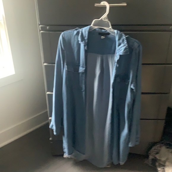 Chambray denim shirt dress button down - Picture 1 of 3